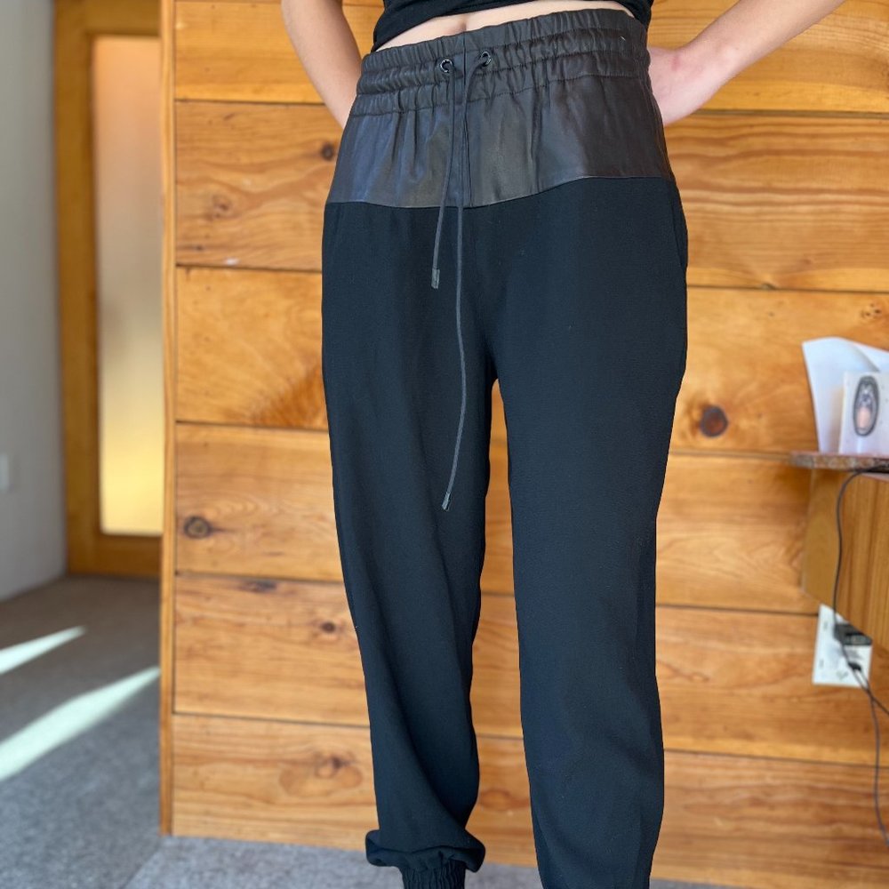 Rag & Bone Black Owen Leather Panel Pants, Size XS